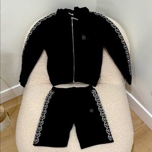 Philipp Plein Junior Black Zip-Up Hoodie and shorts set